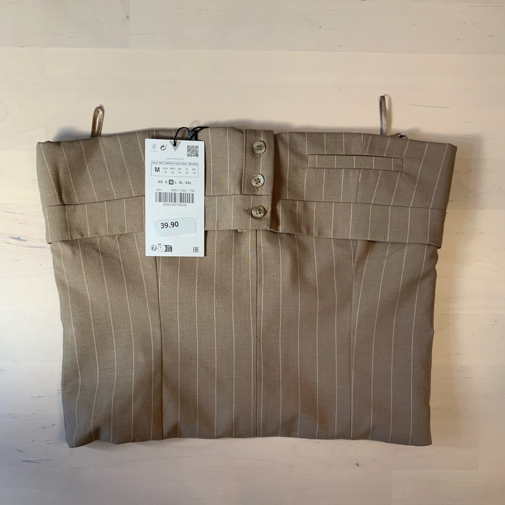 Zara Beige Pinstripe strapless crop top NWT